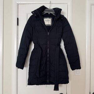 Abercrombie & Fitch Navy Long Puffer Jacket Belted Size Small